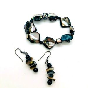 Vintage Onyx Mother of Pearl Earrings & Bracelet